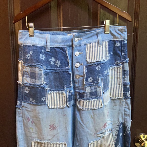 Free People Azalea Patchwork Blue Jeans Daisy Blue size 28 - Picture 6 of 14